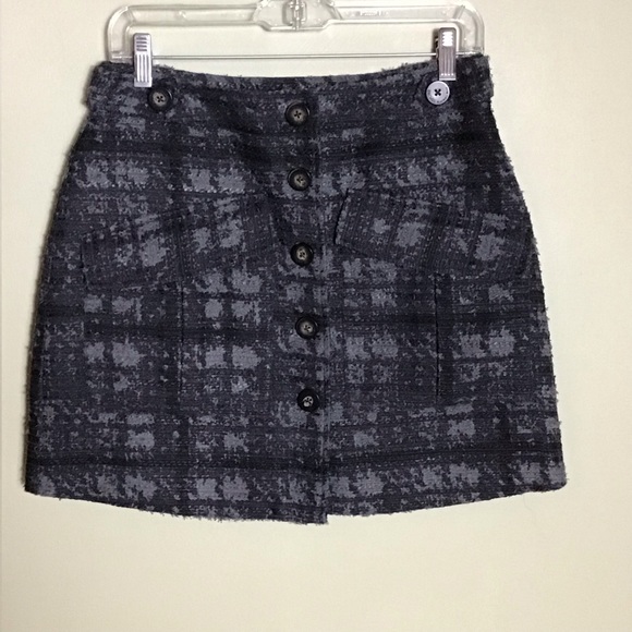 Rachel Roy Women’s Gray/ Navy Tweed Cargo Plaid Button Front Mini Skirt Sz 6 EUC - Picture 4 of 11